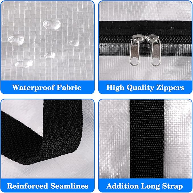 BlissTotes 2-Pack Large Moving Bags with Backpack Straps & Strong Zippers, Heavy-Duty Storage Bags Moving Boxes for Space Saving, Dorms, Transport, 125L-30 Gallons, Clear-NeatNest