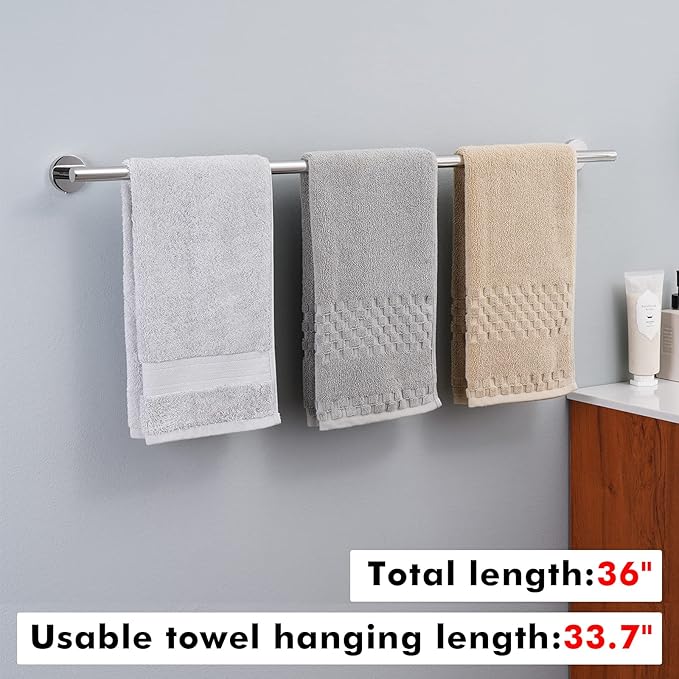 KES 33.7 Inches Towel Bar for Bathroom Shower Hand Towel Holder Hanger SUS304 Stainless Steel RUSTPROOF Wall Mount Polished Steel, Total Length 36 Inch, A2000S90