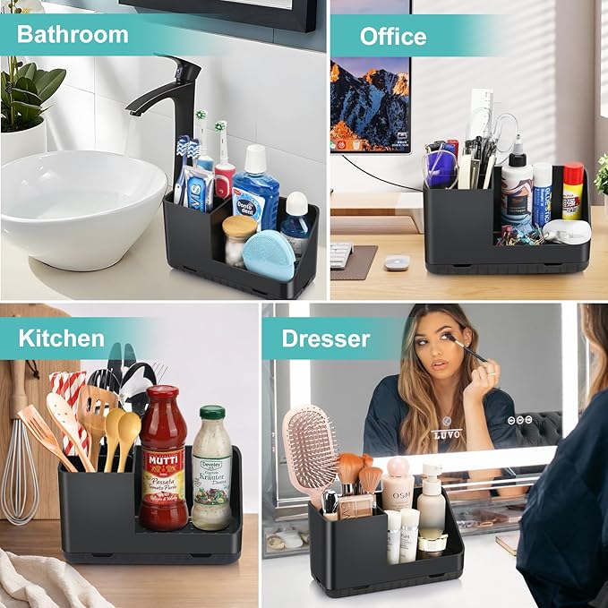 Toothbrush Holders for Bathrooms, Kids Electric Toothbrush and Toothpaste Holder, Toothbrush Organizer with Drainage, Tooth Brush Holder for Bathroom Countertop Organizer (Black)-NeatNest