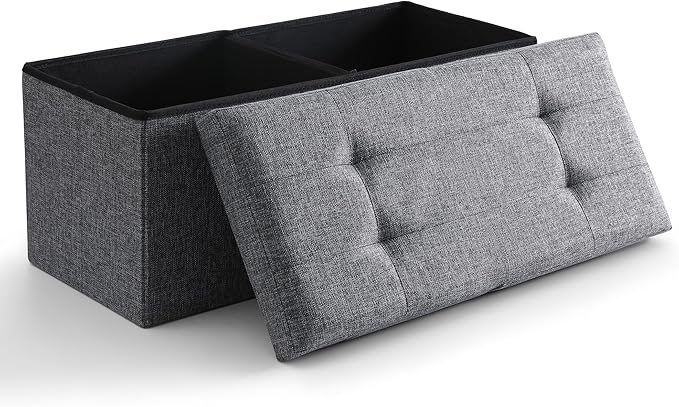 CUYOCA Storage Ottoman Bench Foldable Seat Footrest Shoe Bench End of Bed Storage with Flipping Lid, 75L Storage Space, 30 inches Linen Fabric Dark Grey-NeatNest