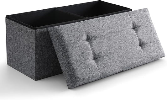 CUYOCA Storage Ottoman Bench Foldable Seat Footrest Shoe Bench End of Bed Storage with Flipping Lid, 75L Storage Space, 30 inches Linen Fabric Dark Grey-NeatNest