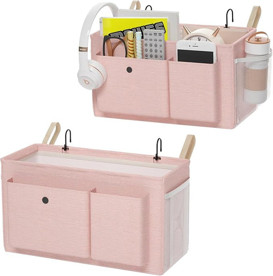 Bedside Caddy Bedside Organizer with Fixed Straps & Water Bottle Holder, Bunk Bed Caddy ideal for Home, Dorm, Hospital, Crib, Versatile Bedside Storage Solution (Pink 2pcs)-NeatNest
