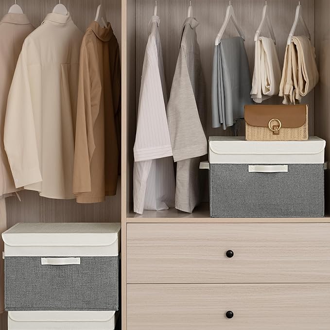 GRANNY SAYS Large Storage Bins with Lids, Collapsible Storage Box, Storage Basket for Shelves, Decorative Storage Bins, Toy Storage, Closet Organizers, White/Gray-NeatNest