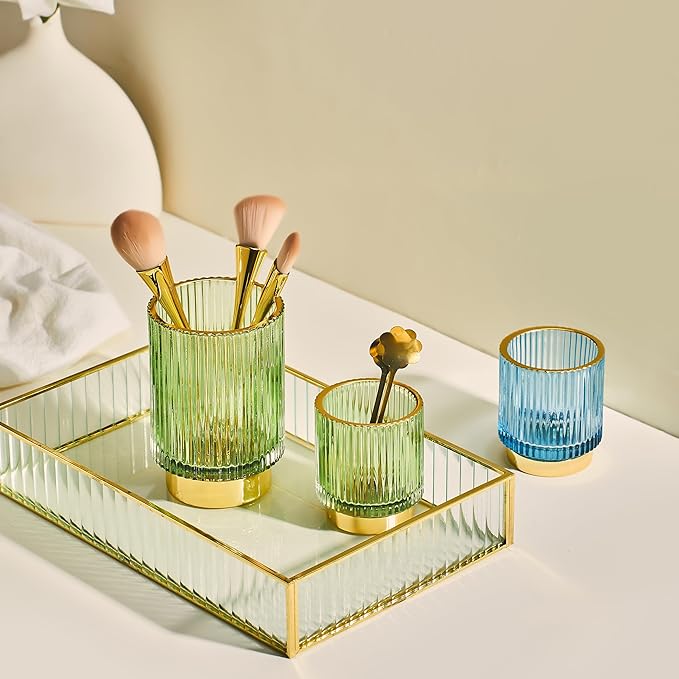 Makeup Brush Holder Organizer,Toothbrush Holders,Desk Pen Pencil Holder,Multifunctional Vintage Glass Brush Cup(S/White/A3-14-US)-NeatNest