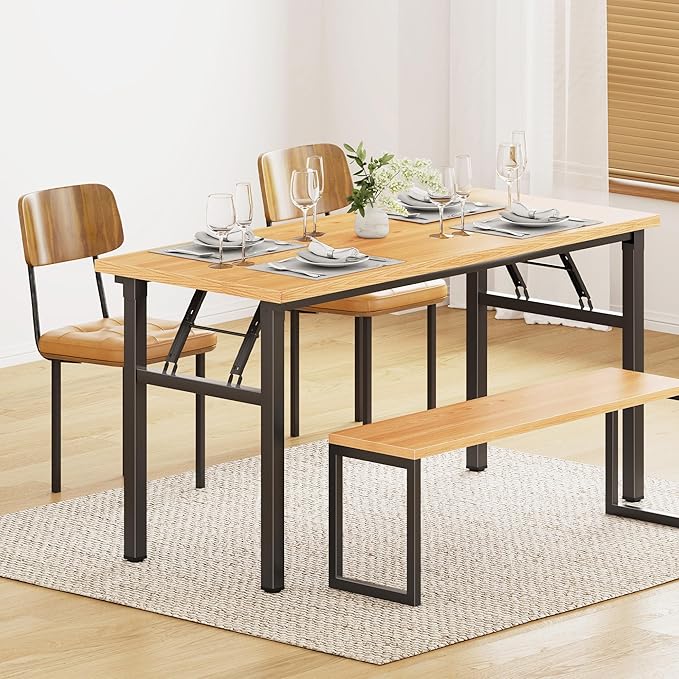 DlandHome Large Computer Desk, Folding Desk, Decent and Steady Home Office Desk/Workstation/Table 54.3inch Teak Black-NeatNest