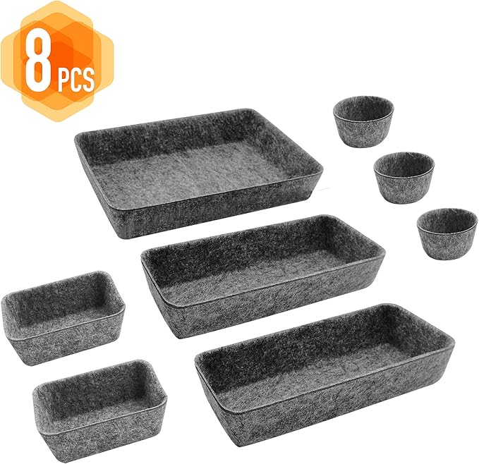 8pcs Drawer Organizers, Separators, Storage Box,Felt Storage Bins Inserts Tool Containers Toy Basket Shelf Cubes Foldable Drawer Dividers Desk Organisers - Grey-NeatNest