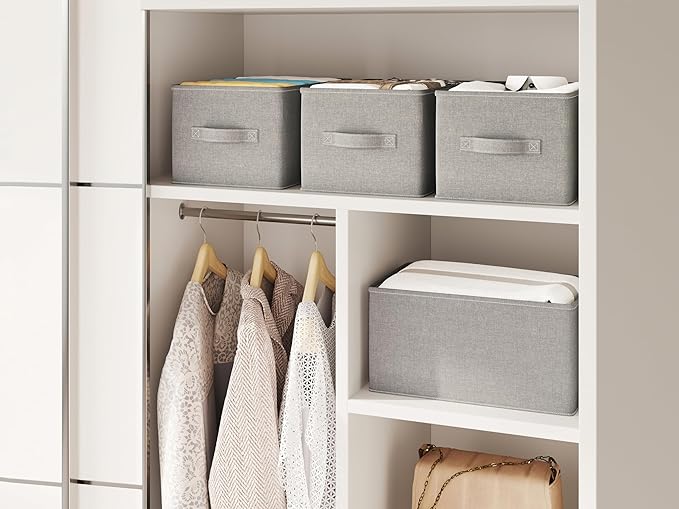 3 Pack Fabric Storage Bins for Shelves | 16.25x12x10in Closet Storage Baskets | Collapsible Storage Bins |Fabric Closet Organizers with Handles | Light Gray-NeatNest