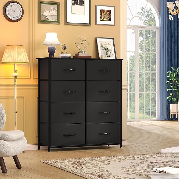 DWVO Fabric Dresser for Room, Tall Storage 8 Drawers, Black Dresser & Chest of Drawers, Storage Drawer Organizer for Closet, Living Room-NeatNest