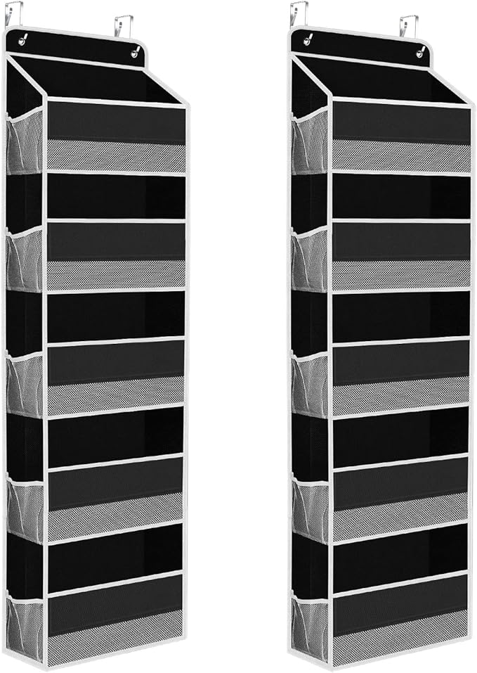 2 Pack Over The Door Organizer, Hanging Storage Organizer with Clear Window, 40lb Ultra Sturdy Large Capacity Room Organizer for Pantry Laundry Bathroom Nursery Closet (Black)-NeatNest