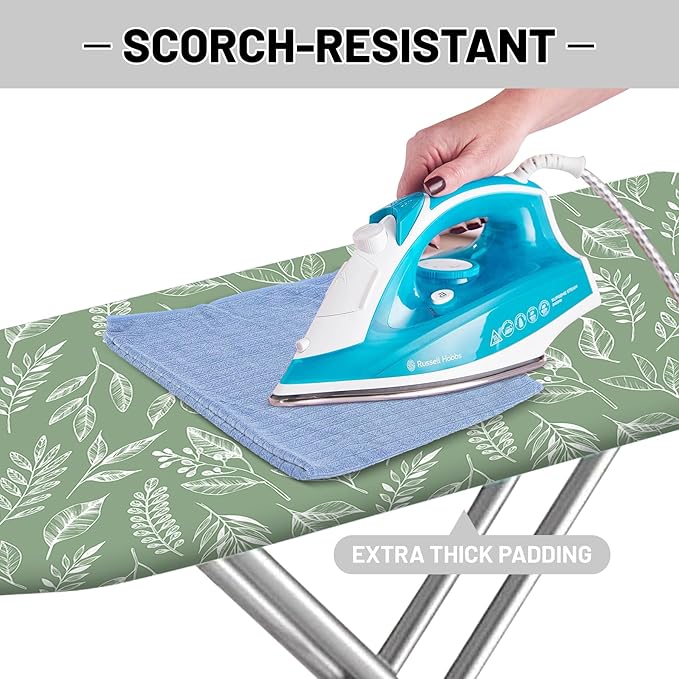 Extra Thick Ironing Board Cover and Pad, 15x54 Ironing Board Cover, Resist Scorching and Staining,Elastic Edges,Sage Green Spring Summer Plants