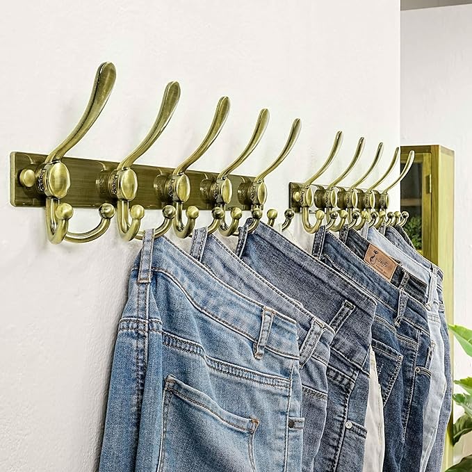 Dseap Coat Rack Wall Mount 2.0 Pro: Heavy Duty 300% Thicker, 16" Stud Mount, Stainless Steel Wall Coat Hooks Hanger for Clothes Jackets Hats Entryway Closet, MaxStrong, Antique Bronze, Pack of 2
