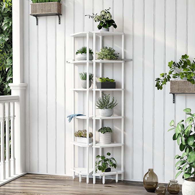 6 Tier Corner Shelf, 66.5'' Tall Standing Shelf, Narrow Display Shelf Stand, Modern Corner Bookshelf, Plant Stand, Corner Bookcase for Living Room, Bedroom, Bathroom, White LCS502W-NeatNest