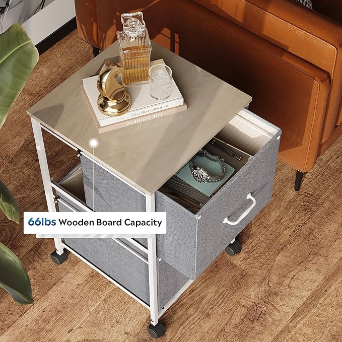 DEVAISE 2 Drawer Mobile File Cabinet, Rolling Printer Stand, Fabric Vertical Filing Cabinet fits A4 or Letter Size for Home Office, Light Grey-NeatNest