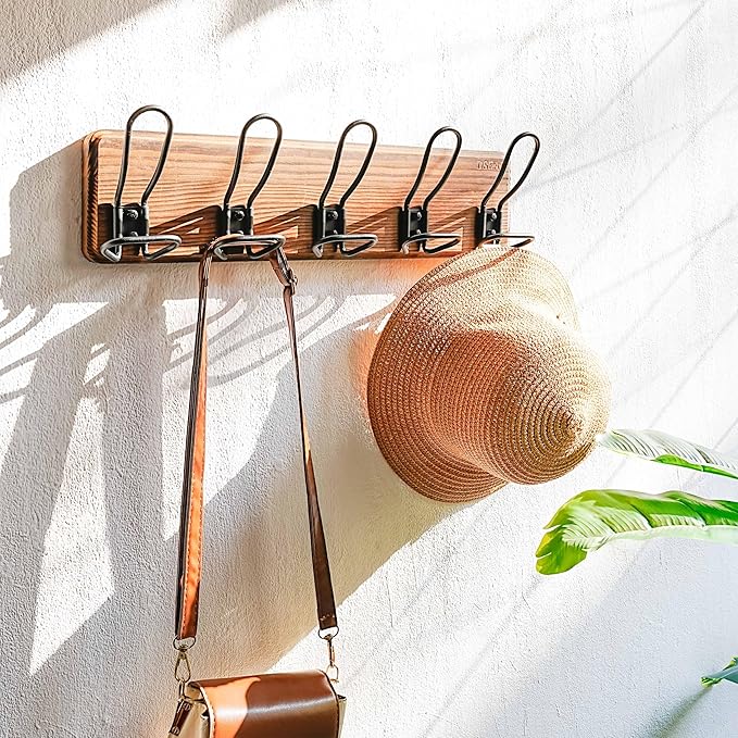 Dseap Coat Rack Wall Mounted - Heavy Duty Farmhouse Rustic Wall Coat Hanger with 5 Wire Hooks for Clothes Hat Jacket Towel, RusticWire, G25A, Rustic Brown & Black-NeatNest