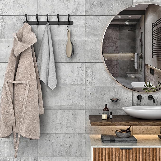 Black Coat Rack Wall Mounted - 16 Inch Heavy Duty Stainless Steel Matte Finish Wall Hook Rack - 5 Double Coat Hooks for Hanging Towels, Bags, Hat - Bathroom Entryway - 2 Pack-NeatNest