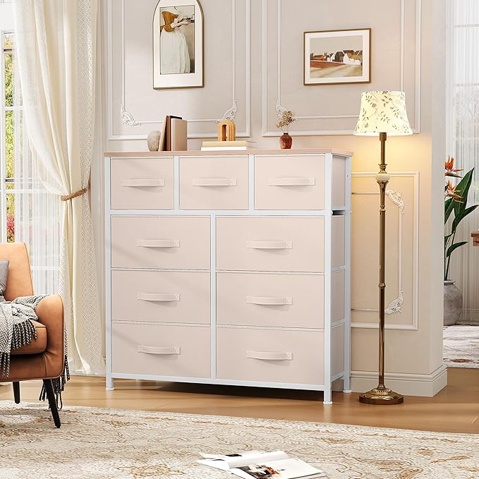DWVO Dresser with 9 Drawers - Fabric Storage Tower, Organizer Unit for Living Room, Hallway - Sturdy Steel Frame, Wooden Top & Easy Pull Fabric Bins-NeatNest