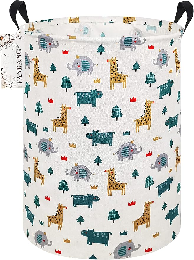 FANKANG Storage Basket, Nursery Hamper Canvas Laundry Basket Foldable with Waterproof PE Coating Large Storage Baskets for Kids Boys and Girls, Office, Bedroom, Clothes,Toys(Froest animals)