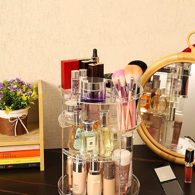 Clear Rotating Makeup Organizer for Vanity,Adjustable Skincare Organizer Countertop,Cosmetic Display Cases for Beauty,Skin Care,Spinning Makeup Stand,Make up Storage Organizer and Perfume organizer-NeatNest