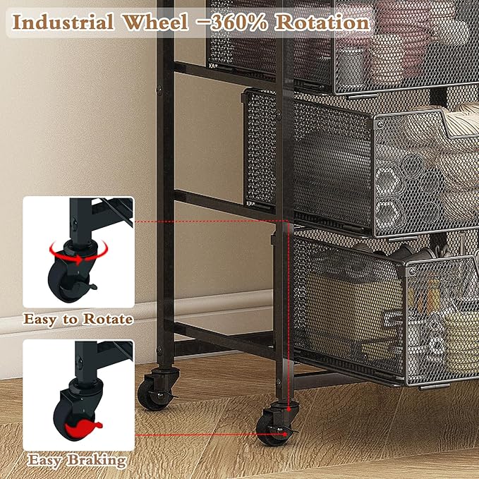 Metal Art and Craft Storage Organization Cart 4-Drawers Utility Rolling Carts With Lockable Wheels&Wooden Tabletop Art-Craft Supplies For Classroom,Office,Make-up,Kitchen,Bedroom,14"L x 11"W x 27.55"H