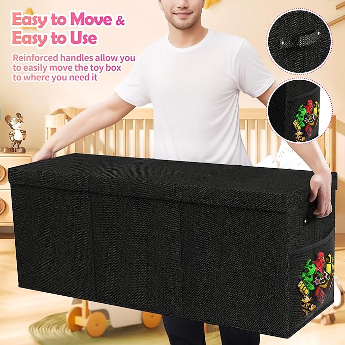 Extra Large Toy Box, Collapsible Sturdy Kids Toy Chest for Boys, Girls, 40"x14"x16" Storage Organizer Toddler Storage Bins with Lids, Toybox Basket for Living Room, Bedroom, Nursery, Black
