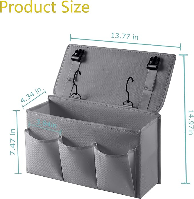 Bedside Caddy Bedside Storage Organizer,Bed Caddy With Thickened Material Suitable for Homes, Dormitories, Hospitals, Cribs, RVs,Great for Magazines,Books,Remote, Phone (Grey)-NeatNest