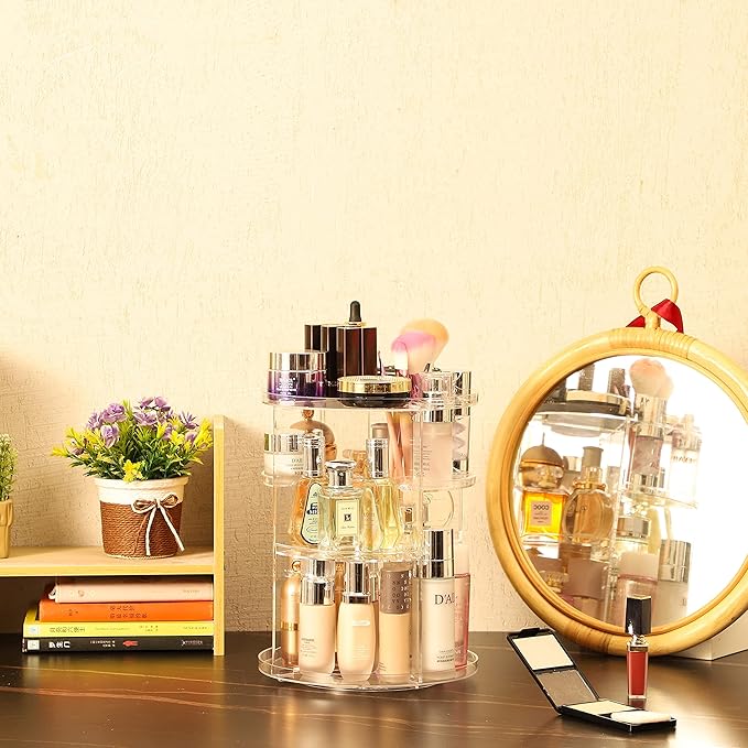 Clear Rotating Makeup Organizer for Vanity,Adjustable Skincare Organizer Countertop,Cosmetic Display Cases for Beauty,Skin Care,Spinning Makeup Stand,Make up Storage Organizer and Perfume organizer-NeatNest