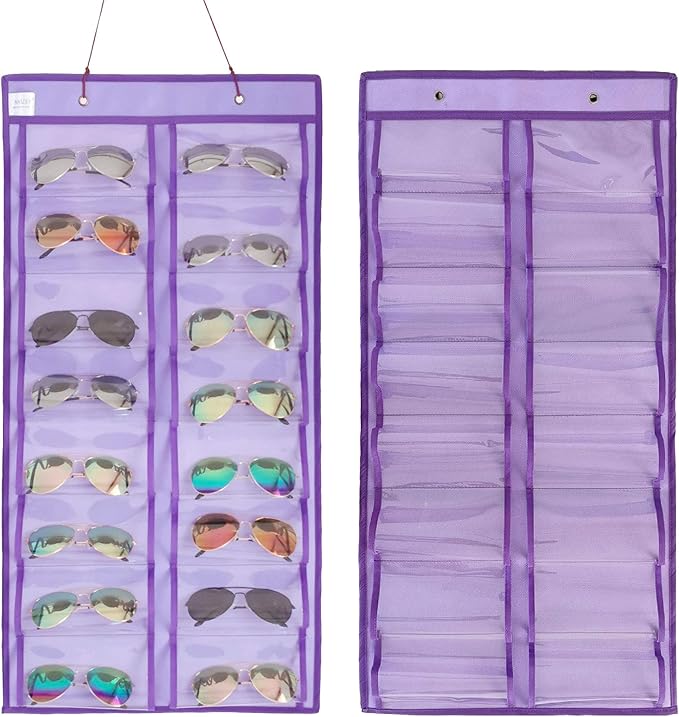 Dual-sided Hanging Sunglasses Organizer Dust-Proof Glasses Storage Wall Pocket Eyeglasses Display Case with 32 Slots-NeatNest