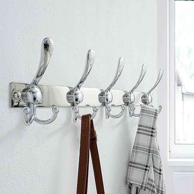 Dseap Coat Rack Wall Mount 2.0 Pro: Heavy Duty 300% Thicker, 16" Stud Mount, Stainless Steel Wall Coat Hooks Hanger for Clothes Jackets Hats Entryway Closet, MaxStrong Series, Chromed, Pack of 2