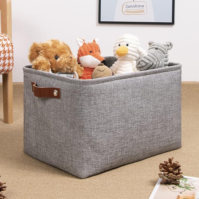 DULLEMELO Fabric Storage Basket for Shelves/Closets, Collapsible Rectangle Basket for Organizing Clothes, Toys, Towels, Books, Laundry, Nursery, Dog Toy Basket Empty (Gray)-NeatNest