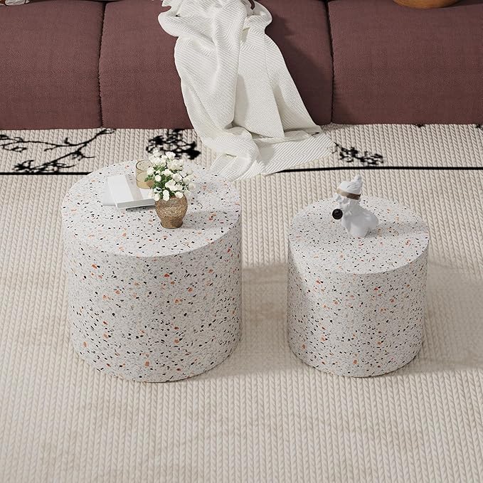 Round Nesting Coffee Table Set of 2 Modern Small Coffee Table Round End Table Small Side Table Circle Coffee Tables Circular Nested Coffee Tables for Living Room (Grey)