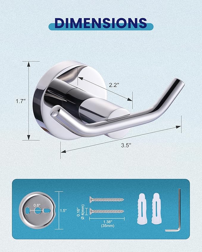 ARCORA Stainless Steel Towel Hooks: Chrome Towel Hooks for Bathroom Heavy Duty Robe Hook for Bathroom Bedroom