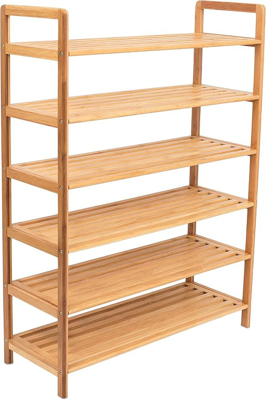 BirdRock Home Free Standing Bamboo Shoe Rack | 6 Tier | Wood | Closets and Entryway | Organizer | Fits 18 Pairs of Shoes-NeatNest