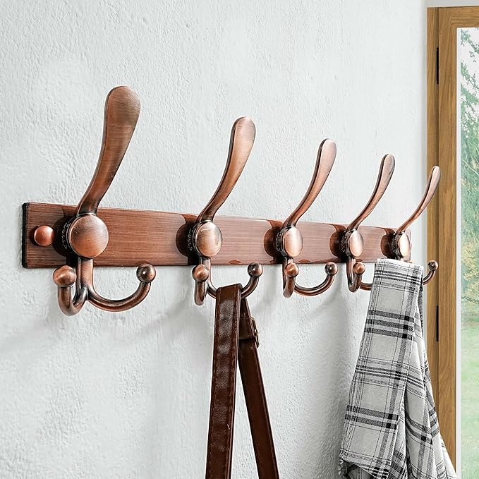 Dseap Coat Rack Wall Mount 2.0 Pro: Heavy Duty 300% Thicker, 16" Stud Mount, Stainless Steel Wall Coat Hooks Hanger for Clothes Jackets Hats Entryway Closet, MaxStrong, Antique Copper, Pack of 2
