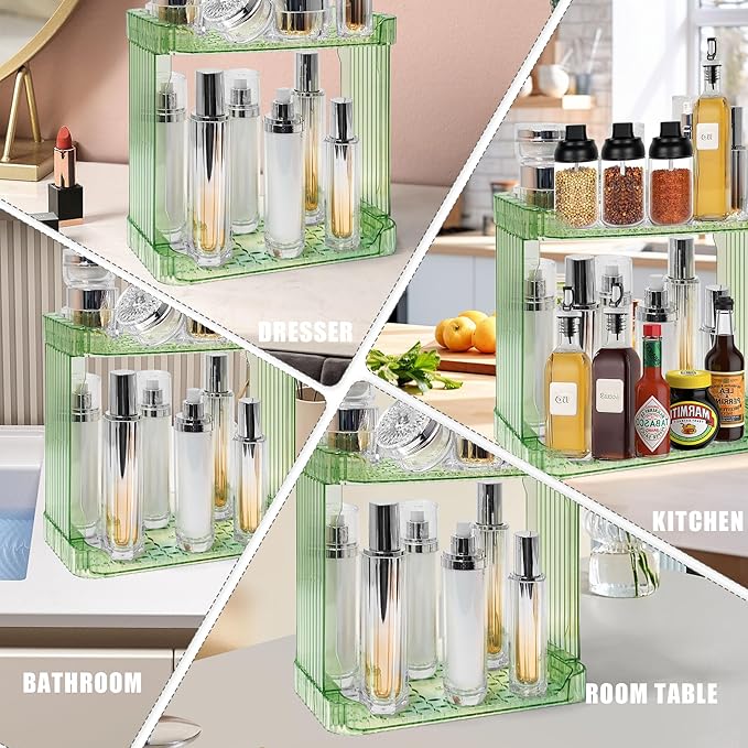 Bathroom Counter Organizer Cosmetics Skincare Organizers Skincare Makeup Organizer Countertop Holder for Perfume-2 Tier-Green