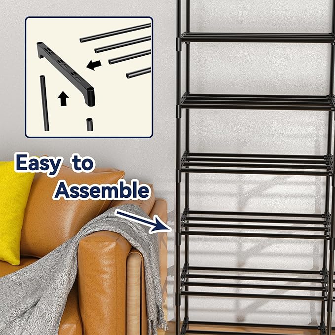 Large Shoe Rack Organizer, 4-Row 8-Tier Tall Shoe Storage Shelf for Closet, Entryway, Garage, Metal Free Standing Shoe Holder for 56-64 Pairs Shoes, Sturdy Stackable Shoe Stand for Bedroom-NeatNest