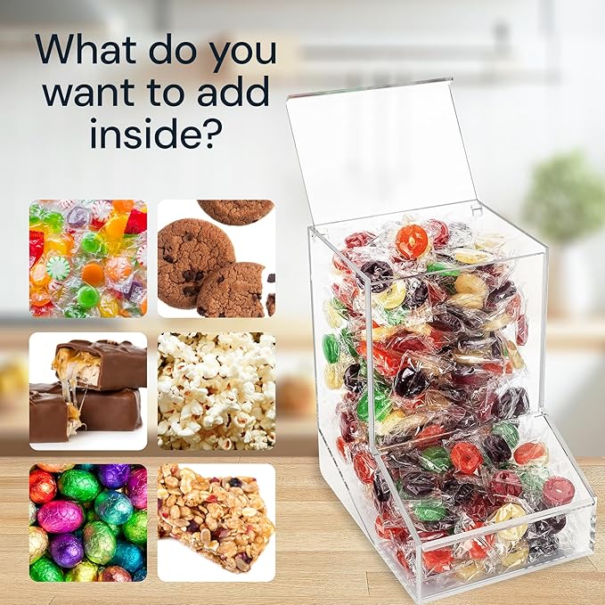 Acrylic Candy Dish & Treat Organizer Dispenser - Rectangular Non-Porous Acrylic - Dual Lids for Fresh Bulk Treats & Cereal Countertop Display-NeatNest