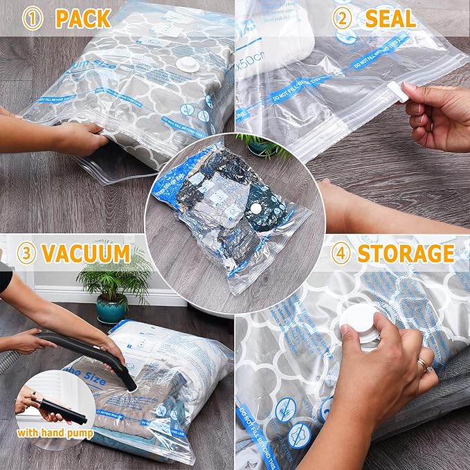 Vacuum Storage Bags 6 Large, Plastic Packaging Bags,Space Saver Bags for Clothes, Pillows, Comforters, Blankets, Bedding(NO PUMP)-NeatNest