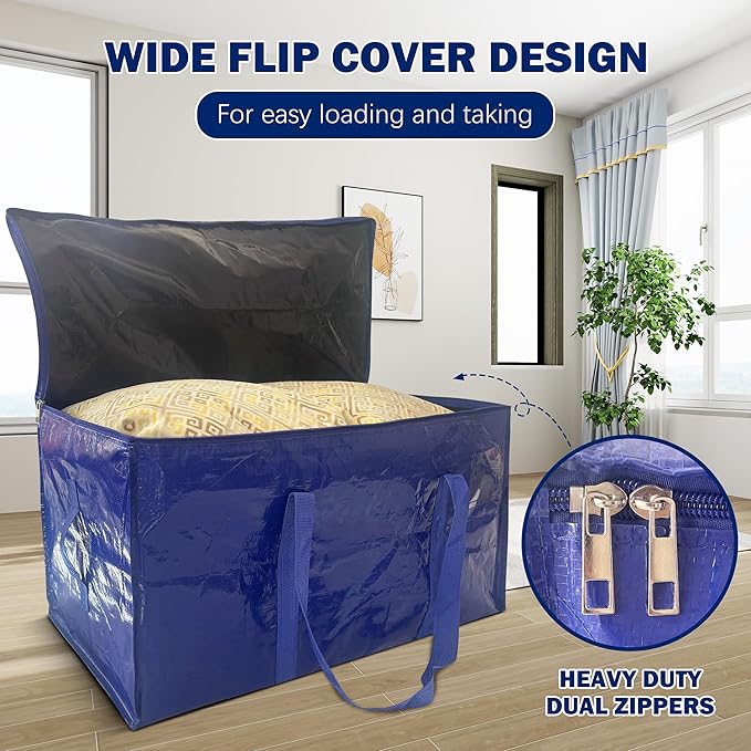 12 Pack Extra Heavy Duty Large Moving Bags with Strong Zipper & Carrying Handles, Sturdy Clothes Storage Bag Totes Bins, Packing Bags Moving Boxes College Moving Supplies, Dark Blue - 33 gal-NeatNest