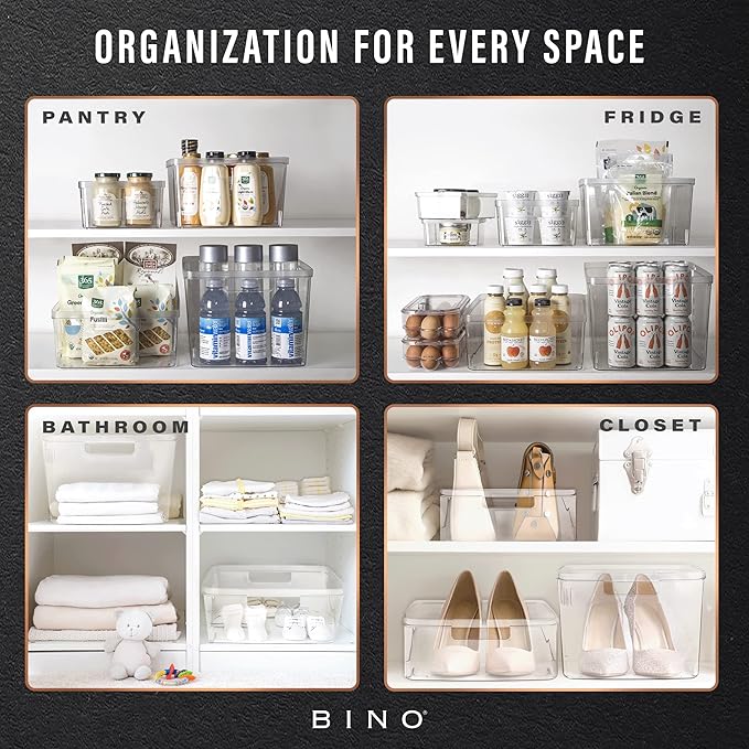 BINO | Plastic Bins, Large - 2 Pack | THE LUCID COLLECTION | Multi-Use| Built-In Handles | BPA-Free | Clear Storage Containers | Fridge Organizer | Pantry & Home Organization-NeatNest