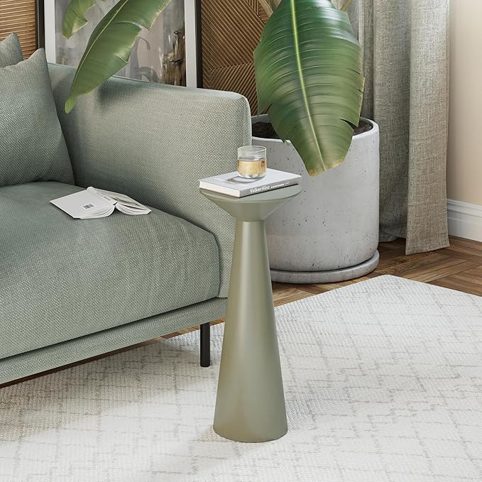 Farmhouse Tall Pedestal End Table Small Solid Wood Martini Table Plant Stand Modern Round Drink Table for Small Space Living Room, Sage Green