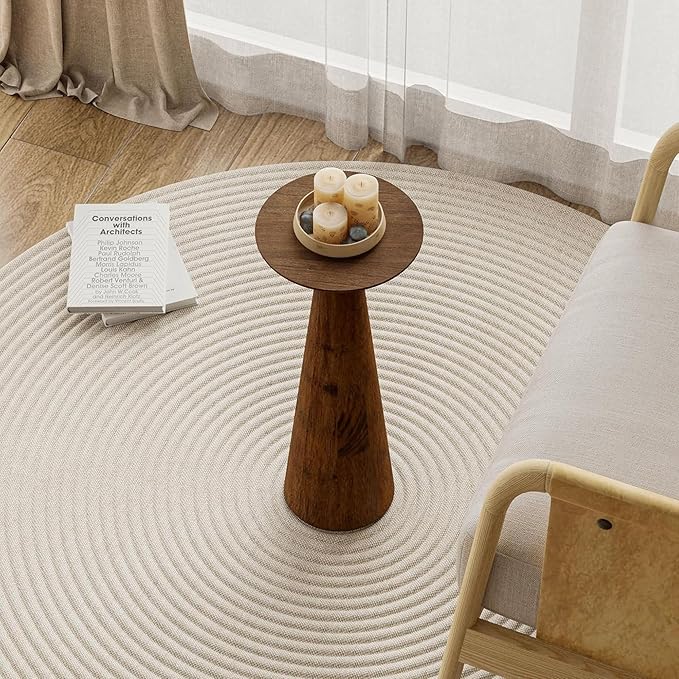 Farmhouse Tall Pedestal End Table Small Solid Wood Martini Table Plant Stand Modern Round Drink Table for Small Space Living Room, Walnut