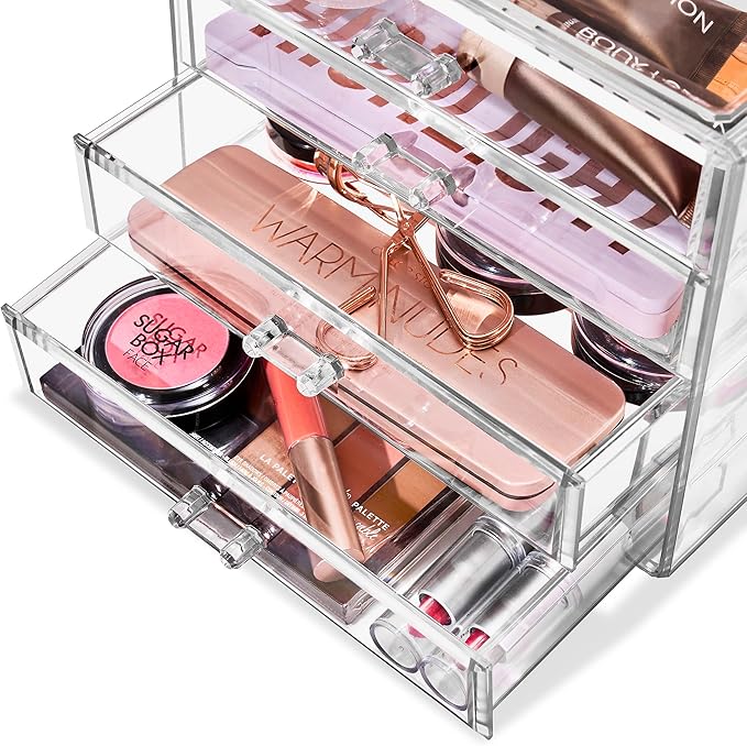 Sorbus Makeup Organizer - 4 Drawer Acrylic Make Up Organizers and Storage for Cosmetics, Jewelry, Beauty Supplies, Clear Makeup Organizer for Vanity, Girl's Room, College Dorm, Counter, Bathroom-Sinks