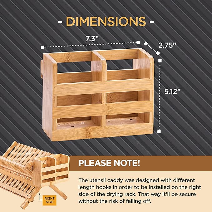 Bamboo Utensil Holder for Dish Rack - Flatware, Cutlery and Utensil Drying Caddy - Fits Bambusi Bamboo Dish Drying Racks Natural