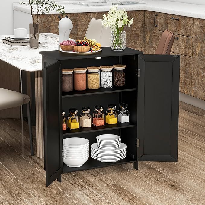 Bathroom Storage Floor Cabinet Freestanding Organizer with Adjustable Shelves for Bathroom Bedroom Laundry Room,2 Doors