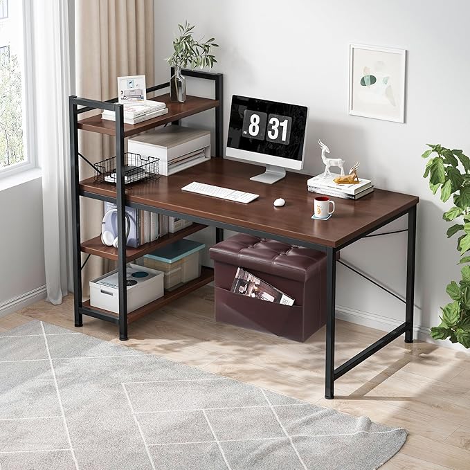 AmasSmile 2PC Storage Ottoman Folding Foot Rest Stool with Side Pocket, 16 inch Leather Footstool Bench, Short Ottoman Bench, Storage Foot Rest Store, Books, Brown-NeatNest