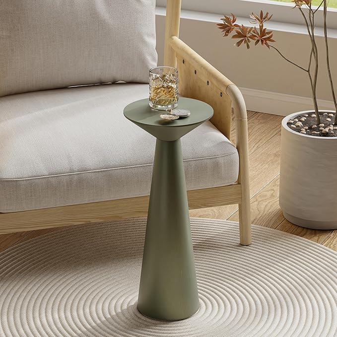 Farmhouse Tall Pedestal End Table Small Solid Wood Martini Table Plant Stand Modern Round Drink Table for Small Space Living Room, Sage Green