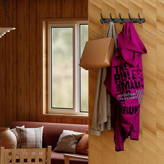 Black Coat Rack Wall Mounted - 16 Inch Heavy Duty Stainless Steel Matte Finish Wall Hook Rack - 5 Double Coat Hooks for Hanging Towels, Bags, Hat - Bathroom Entryway - 2 Pack-NeatNest