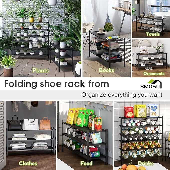 BMOSU 3-Tier Bamboo Extended Shoe Rack Premium Stackable Shoe Shelf Storage Organizer for Hallway Closet Living Room Entryway Organizer(Black)-NeatNest