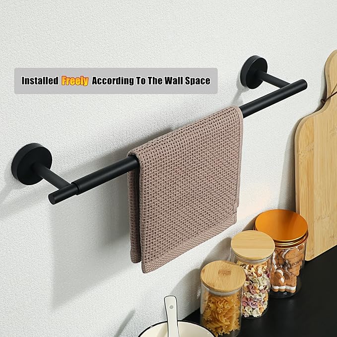 Alise Adjustable Towel Holder, Extension-Type 17'' to 30'' Towel Racks for Bathroom, SUS304 Stainless Steel Towel Rod for Bathroom Wall, DIY Hand Towel Bar, Matte Black