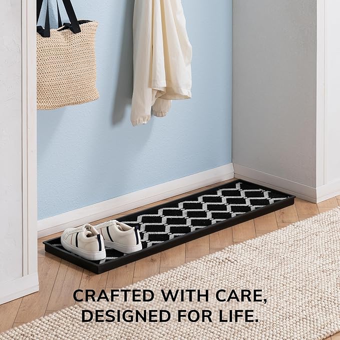 Anji Mountain Rubber Boot/Shoe Tray with Coir, Fits 4 Pair (46.5" Wide), Black and Ivory Diamond Insert